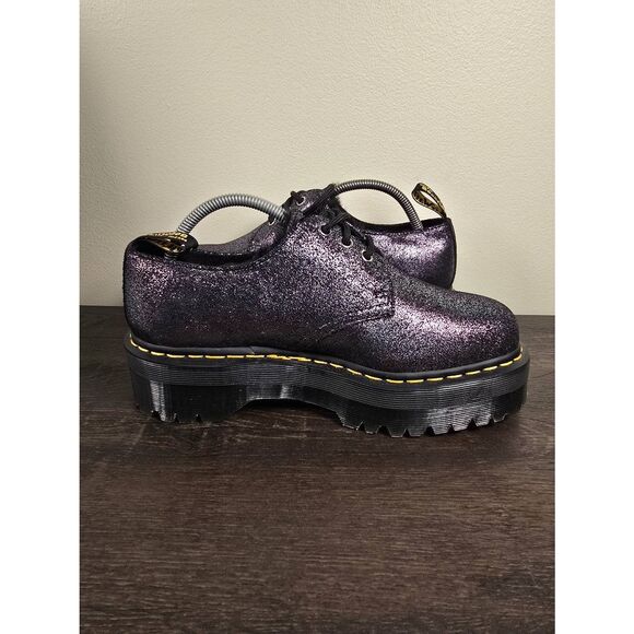 Dr Martens 1461 Platform Airware Shoes Black Glitter Fur Lined Women's Size 10 - Picture 2 of 8